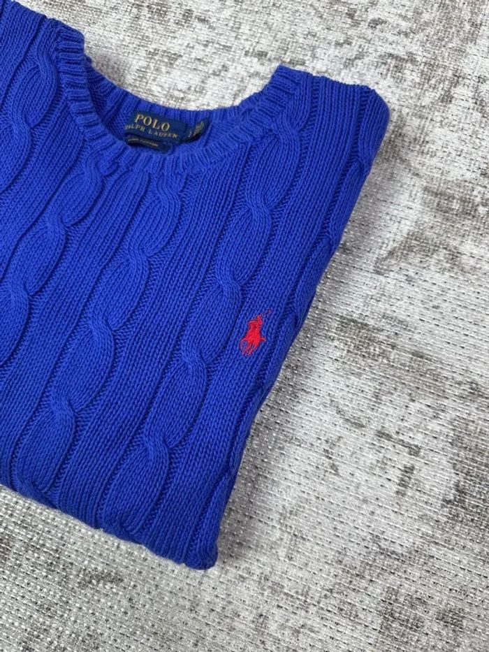 Pull col en V ralph lauren bleu logo brodé rouge taille L 665E - photo numéro 2