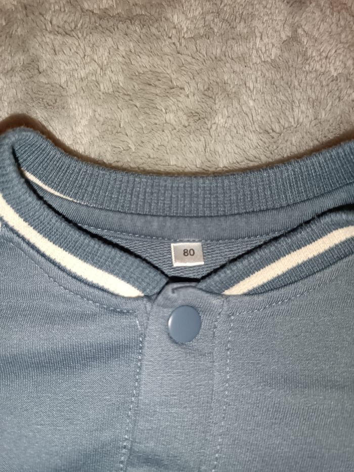 Gilet style Teddy 18 mois – bleu & écru - photo numéro 3