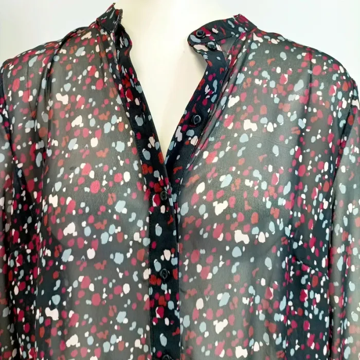 Robe longue transparente à volant, bohème, motif liberty noir rouge bleu A454 - photo numéro 2