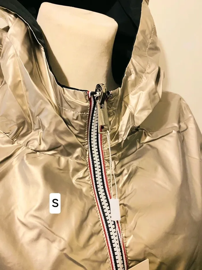 Manteau parka femme imperméable réversible long souple noire doré taille S - photo numéro 3