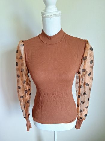 Petit haut caramel à pois manche transparente t36 #F36S-178