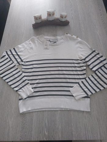 Pull fin Burton style marinière blanc et bleu taille m