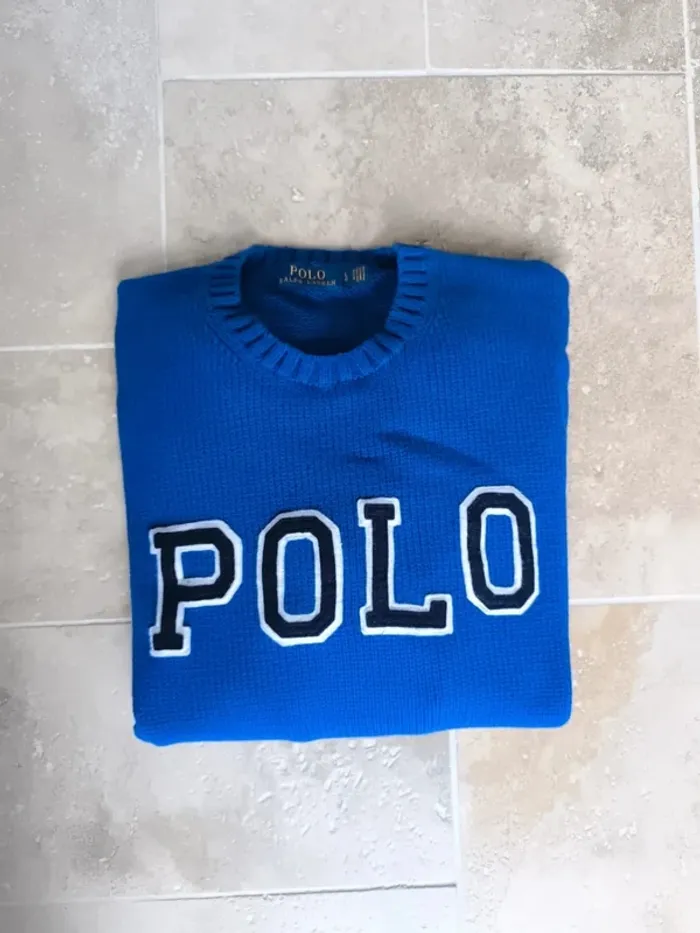 Pull col rond "Polo" bleu électrique Ralph Lauren L comme neuf