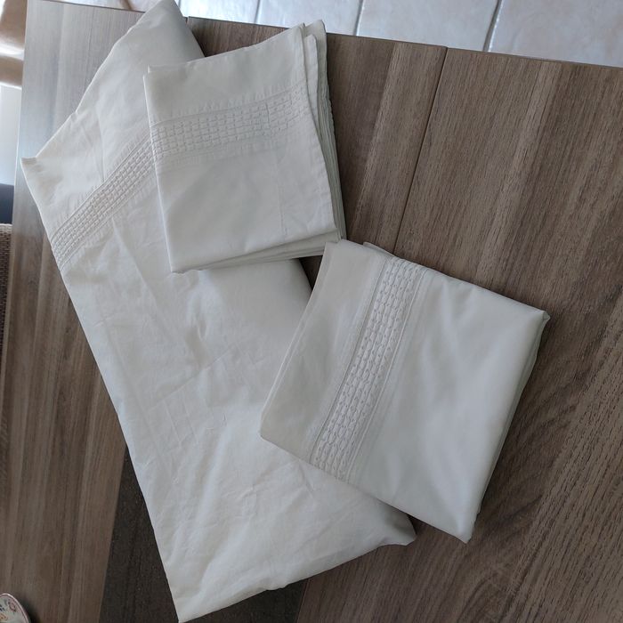 Housse couette et taies coton blanc