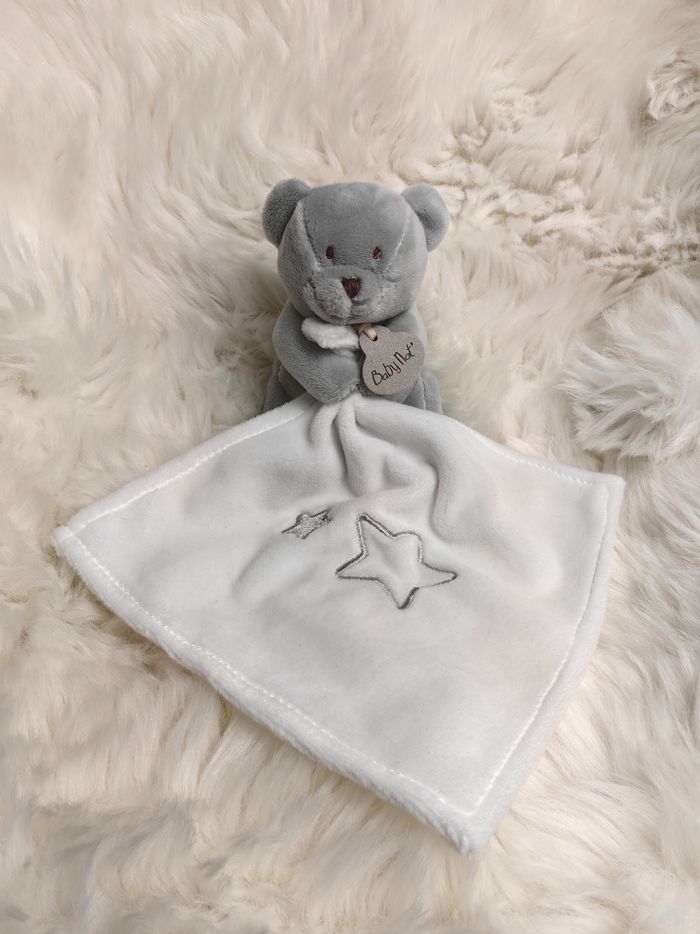 Doudou mouchoir Ours Gris blanc Étoiles Baby Nat BN0389