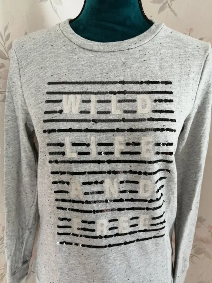 Sweat gris à message wild life and free et sequins noirs / kiabi / (M) - photo numéro 4
