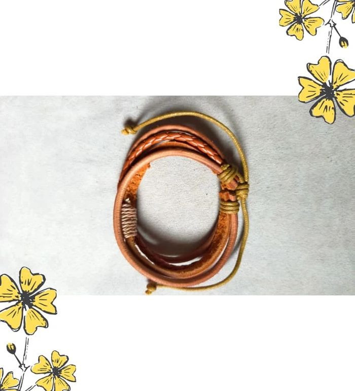 Bracelet cuir camel tressé & lanières naturelles – style bohème mixte - photo numéro 5