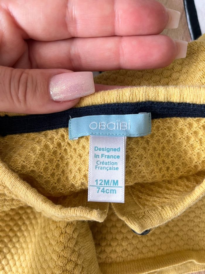 Gilet jaune moutarde bébé Obaïbi en taille 12 mois - photo numéro 3