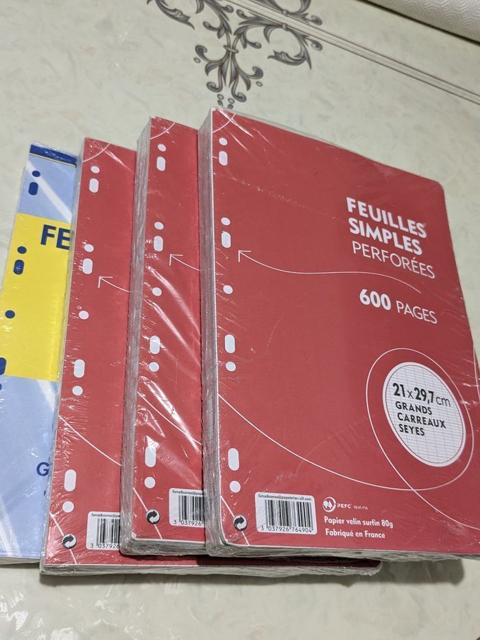 Lot de 4 paquets de feuilles simples perforées. Taille 21x 29,7 cm - photo numéro 2
