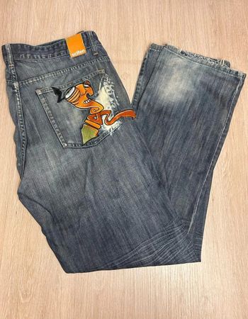 Jean Baggy Hip-Hop Y2K Scifen Brodé Graphique - 100% Coton - Taille 38