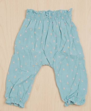 Sarouel bleu turquoise léger "Kiabi" motifs fleurs - 9 mois (74 cm)