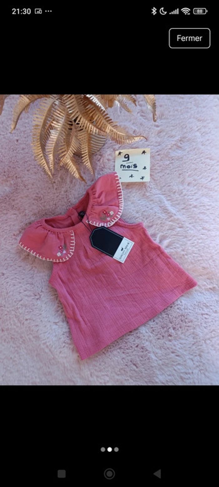 T shirt rose col claudine avec broderie sergent major. Neuf - photo numéro 2