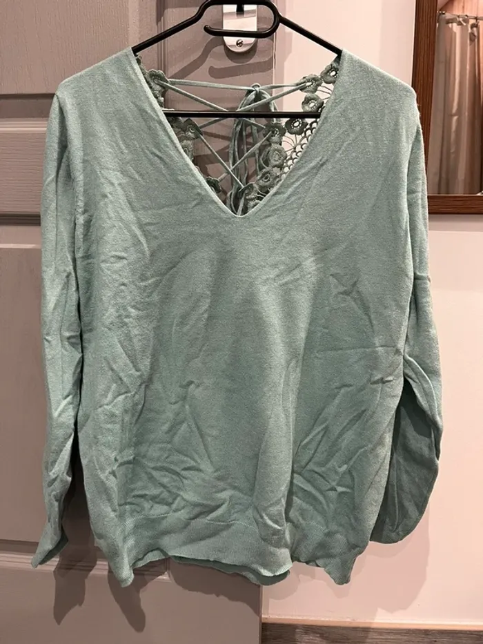Pull col V vert d’eau