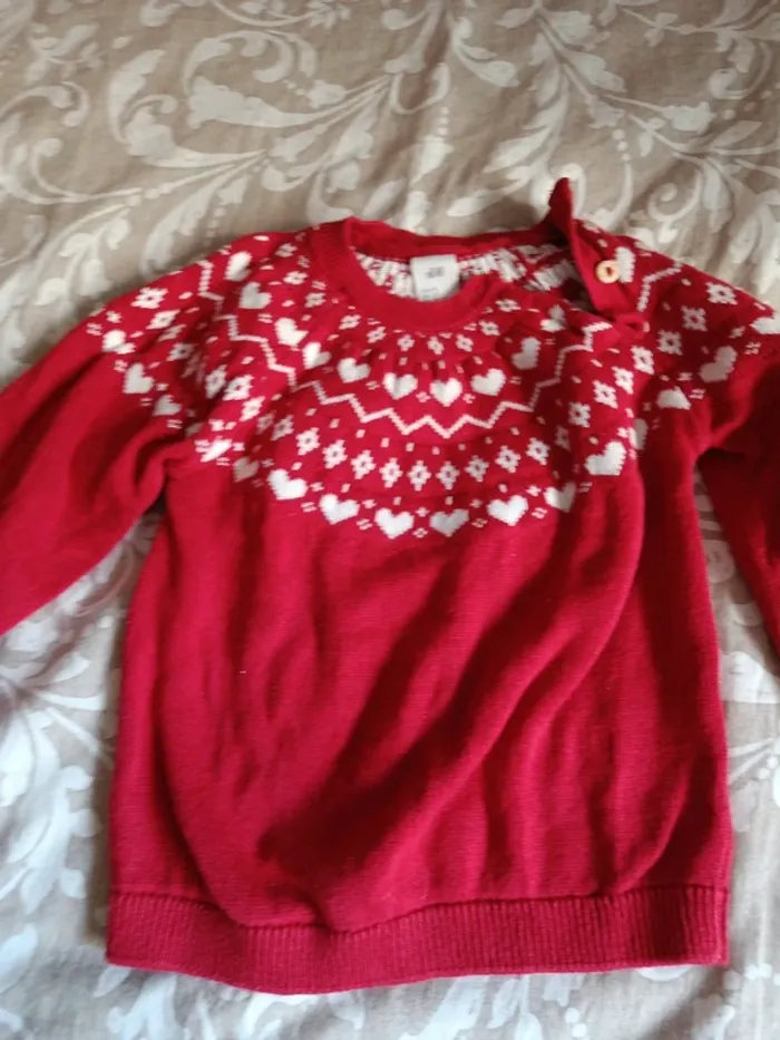 Pull rouge coeurs noël H&M 92cm