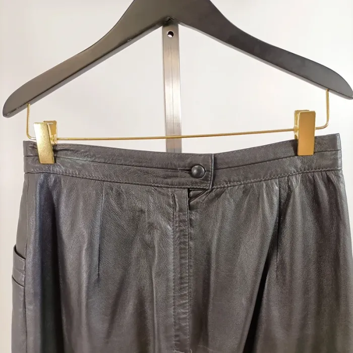 Jupe droite cuir véritable noir vintage Leder Herbst taille 40 A1390 - photo numéro 3