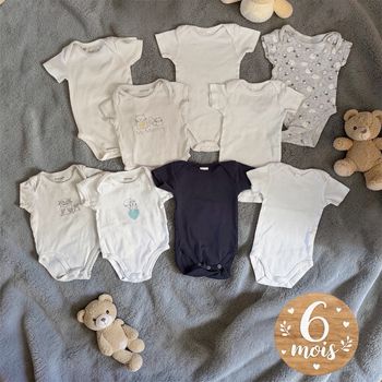 Lot de 9 bodies manches courtes mixtes - T6mois - marques diverses