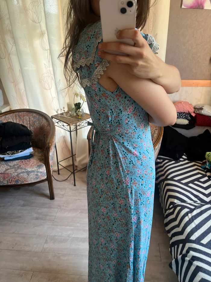 Magnifique robe longue col Claudine old money fleurie - photo numéro 3