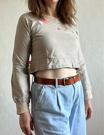🌿 Crop top de créateur – Manches longues – Esprit roots/baba cool – Taille 38/40 🌿