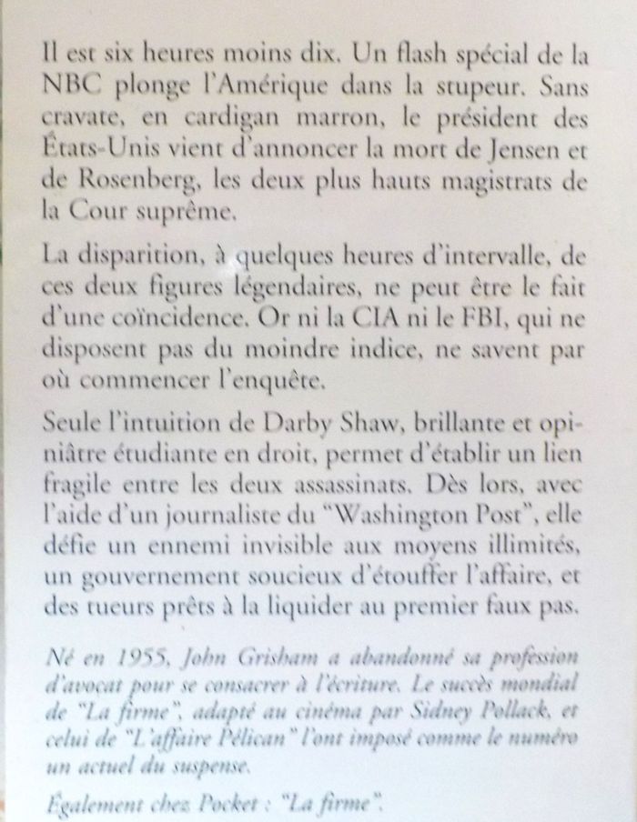 L'AFFAIRE PELICAN de John GRISHAM Ed. Pocket - photo numéro 2