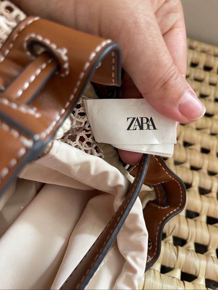 Sac à main en filet crème et cuir marron - Zara - photo numéro 6