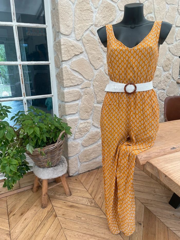 Combi combinaison pantalon longue taille XS 34 mango été femme jaune moutarde