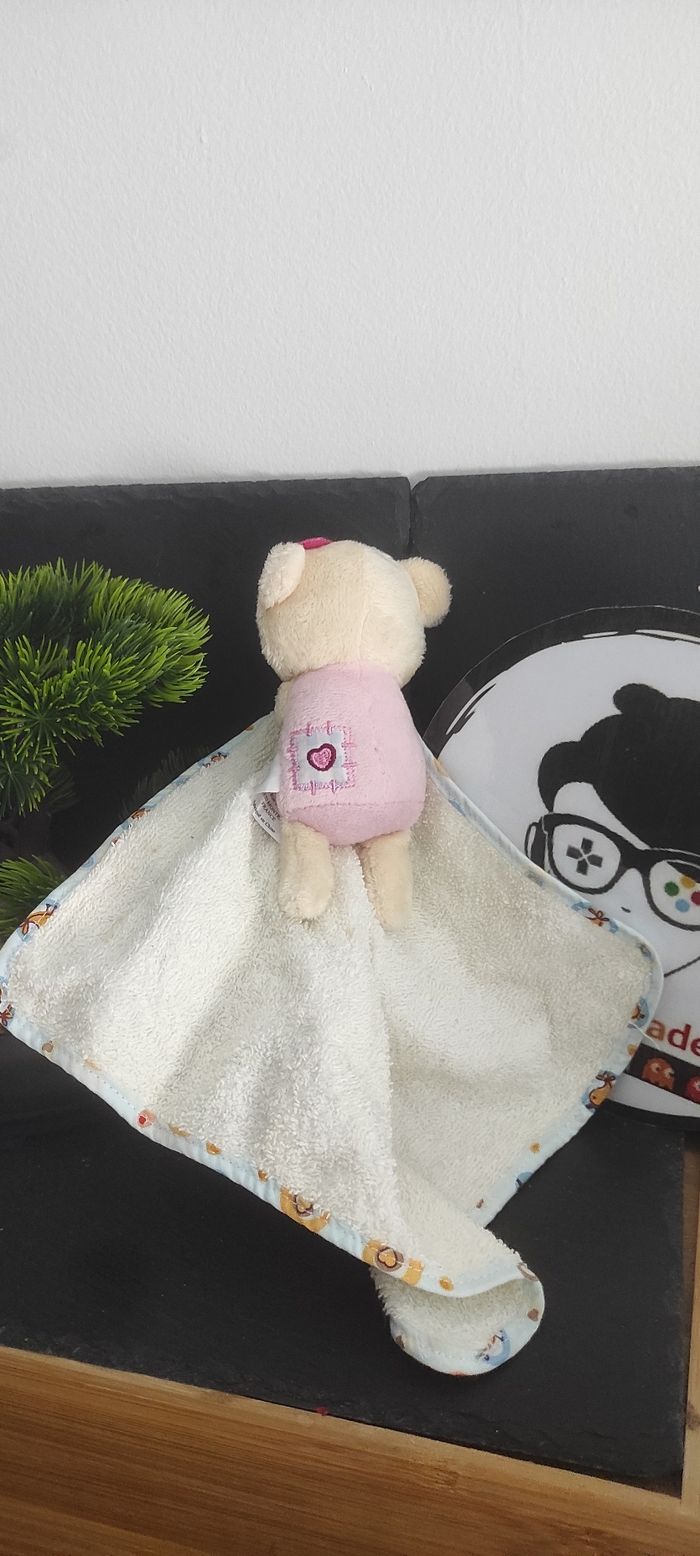 doudou ours fleur rose petipouce coeur éponge koala mouchoir beige Blanc Bleu - photo numéro 2