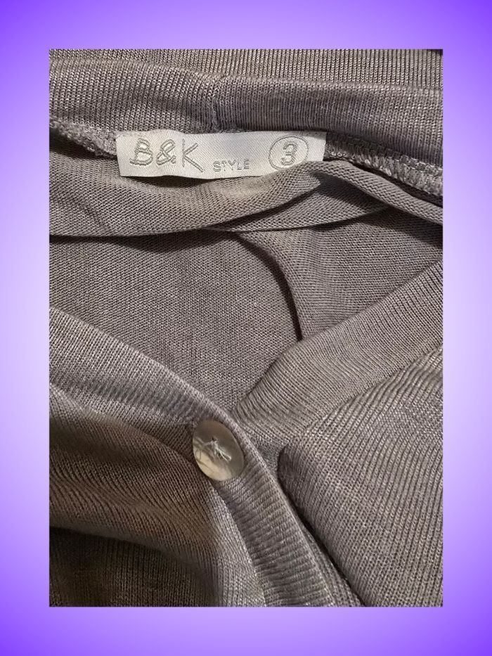 Gilet/Top Boutonné B&K Style – Coupe Asymétrique Longue – Plissé et Drapé – Gris Taupe – Taille 3 – Très Bon État - photo numéro 3