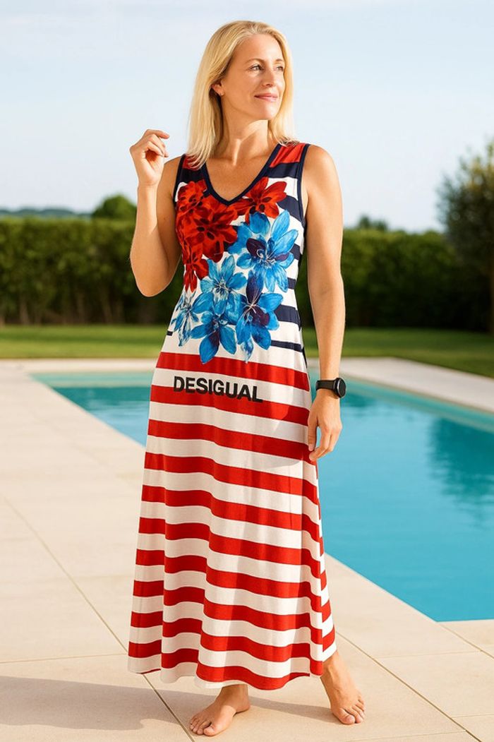 Robe longue Desigual USA 42 rouge et blanche