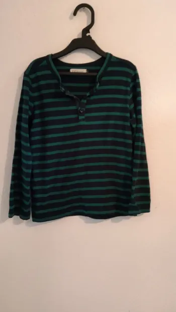 tee shirt rayé bleu et vert Jean Bourget garcon 6 ans
