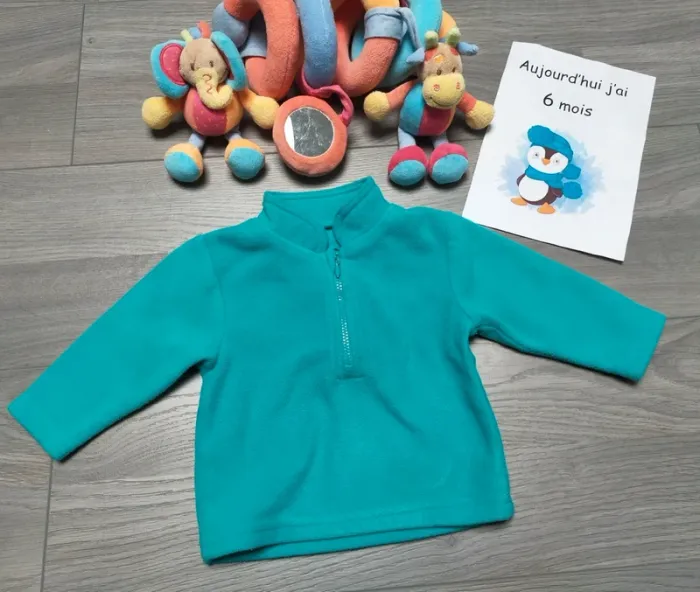 Pull polaire turquoise mixte 6 mois Kitchoun