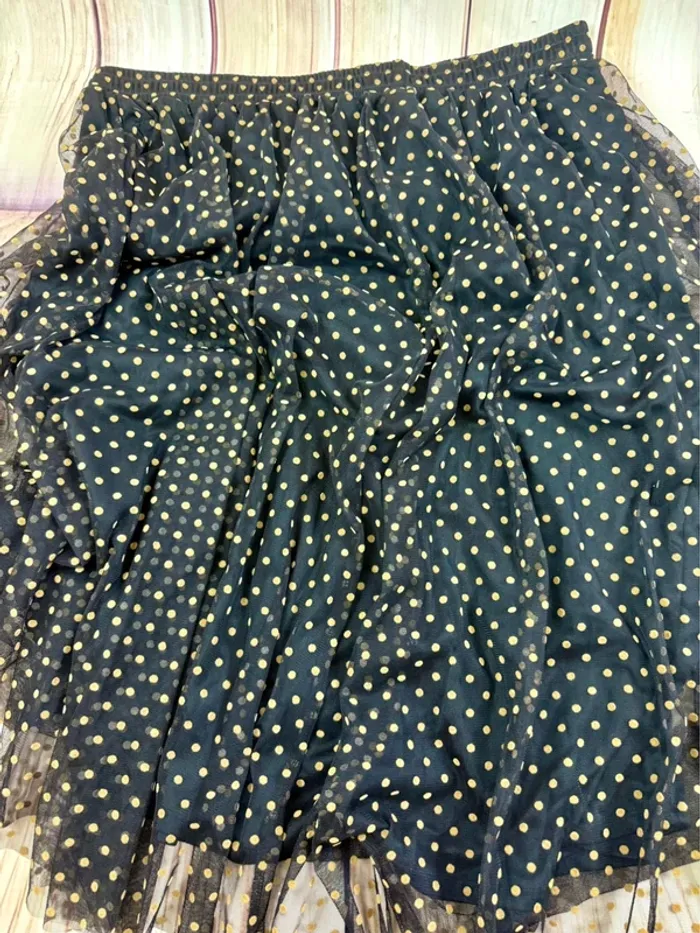 Très belle jupe élégante et chic longue en tulle noir à pois camel H&M taille XL - photo numéro 5