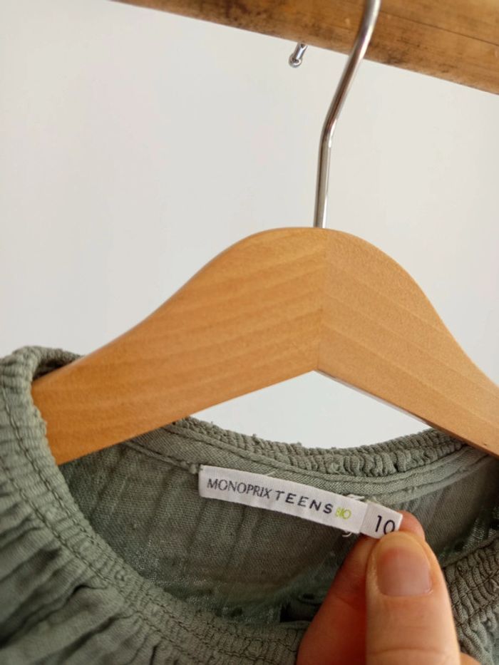 Blouse chemise en gaze de coton kaki & plumetis Monoprix Teens Bio 10 ans - photo numéro 3