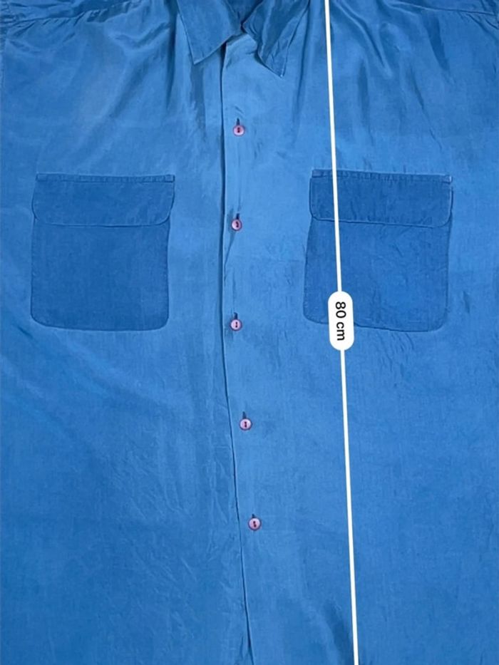 Chemise bleu 100% soie, Chemise vintage homme taille L (2720) - photo numéro 5