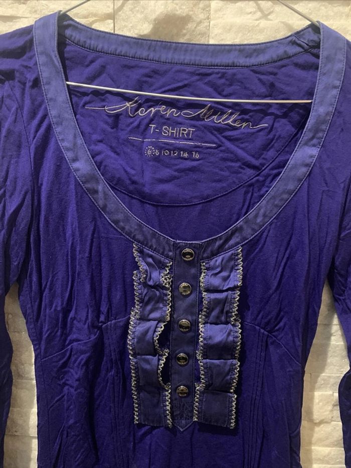 Haut manches longues bleu Soie Karen Millen T6 UK TS - photo numéro 2