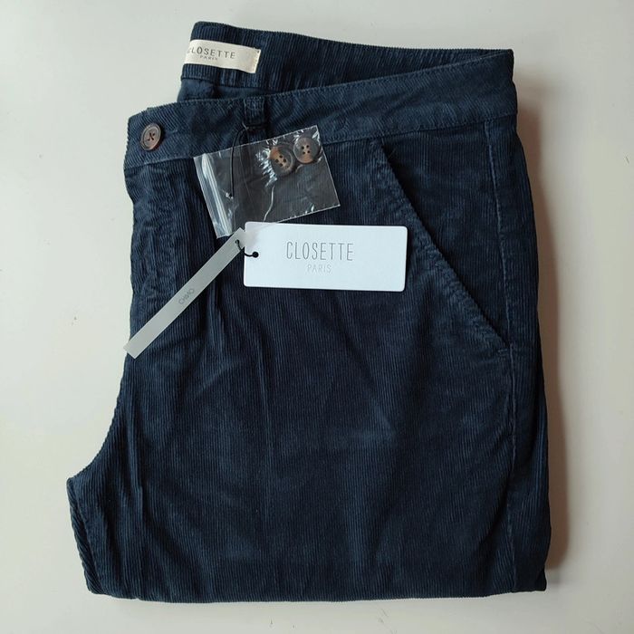 Pantalon chino en velours de coton bleu marine pour femme taille 44, Closette - photo numéro 2