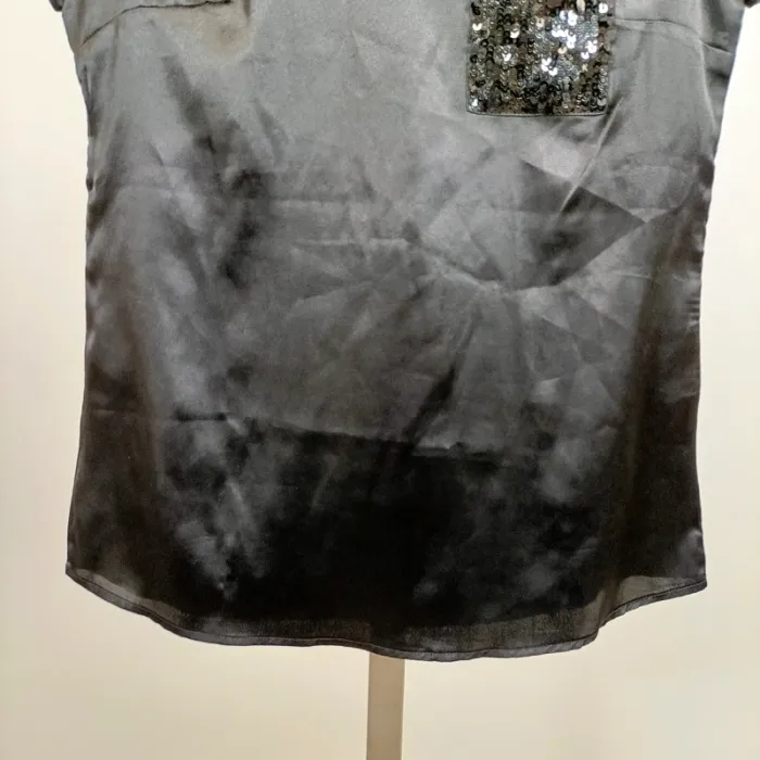 Top noir satiné Camaïeu effet ombré poche sequins T36 manches courtes chic soirée A1246 - photo numéro 4