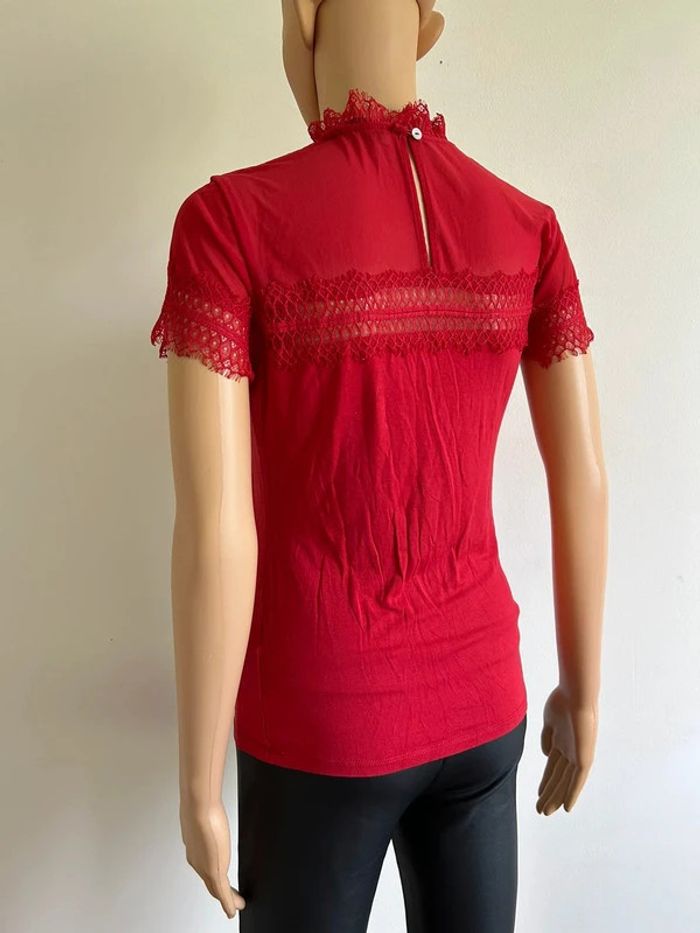 Top rouge à manches courtes avec dentelle Morgan taille M TBE (taille petit) - photo numéro 8