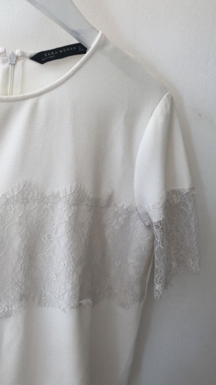 Haut blouse dentelle blanc cassé crême zara taille L - photo numéro 7