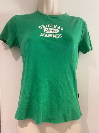 T-shirt original Marines taille S/36 vert blanc, pailleté, strass