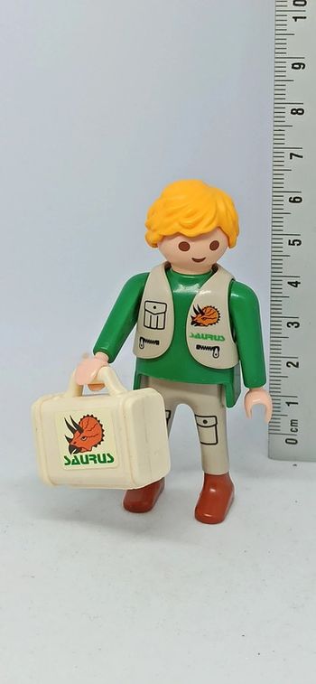 Homme soigneur de dinosaure saurus avec mallette playmobil
