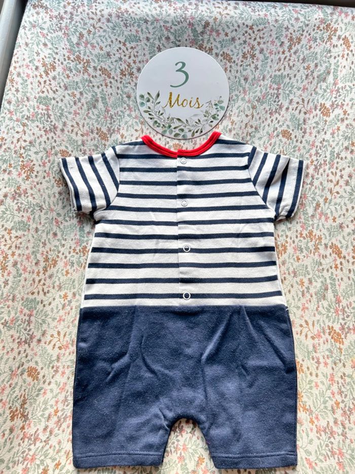 Combinaison short tee shirt marinière 3 mois - photo numéro 2