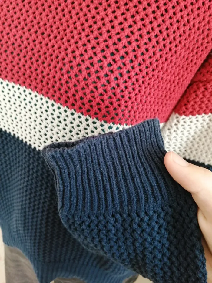 Pull fin en maille ajouré tricolore bleu blanc rouge / gémo / (M) - photo numéro 4