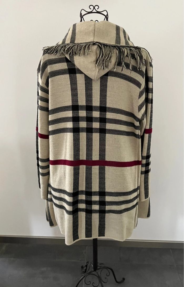 Gilet long à capuche beige rayé noir taille unique - photo numéro 3