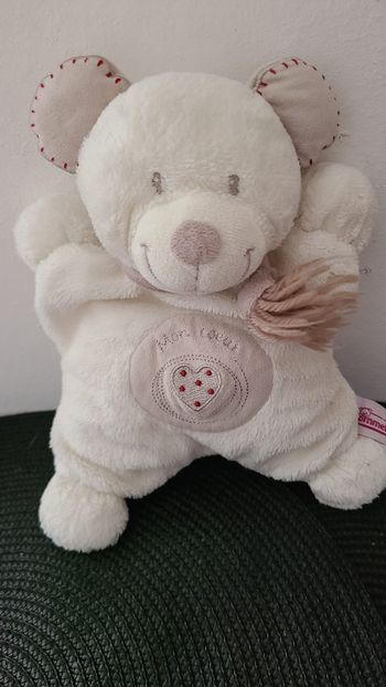 Doudou semi plat ours blanc beige Mon Coeur POMMETTE