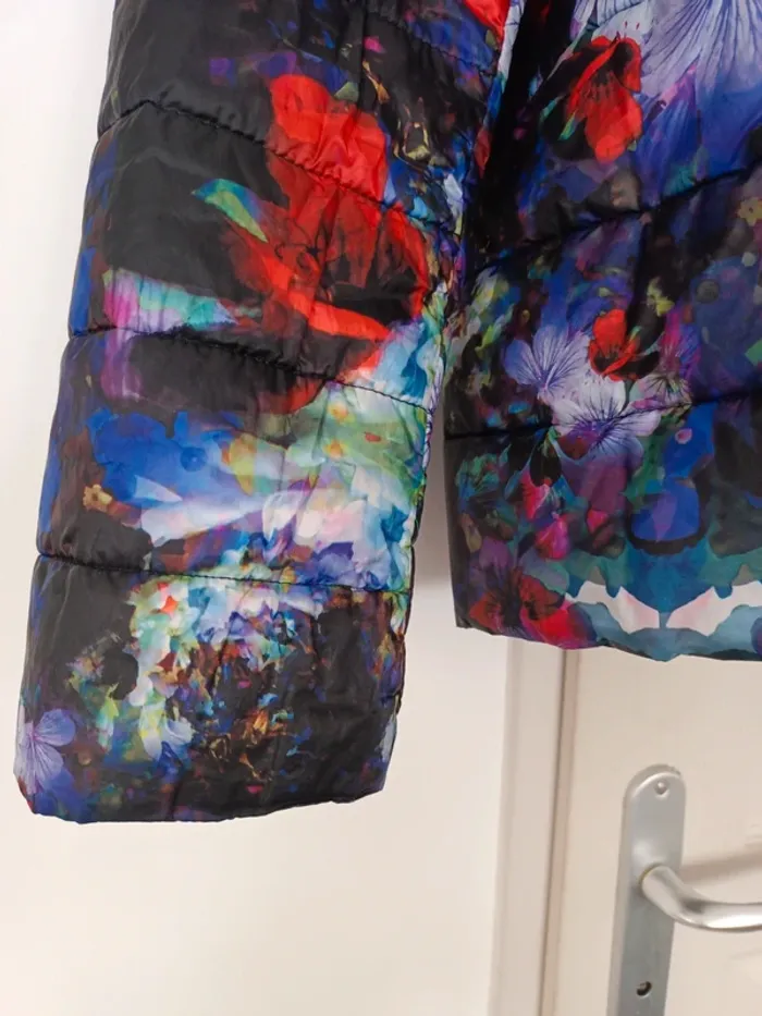 Veste manteau noir fleuri canda c&a L mi-saison - photo numéro 3