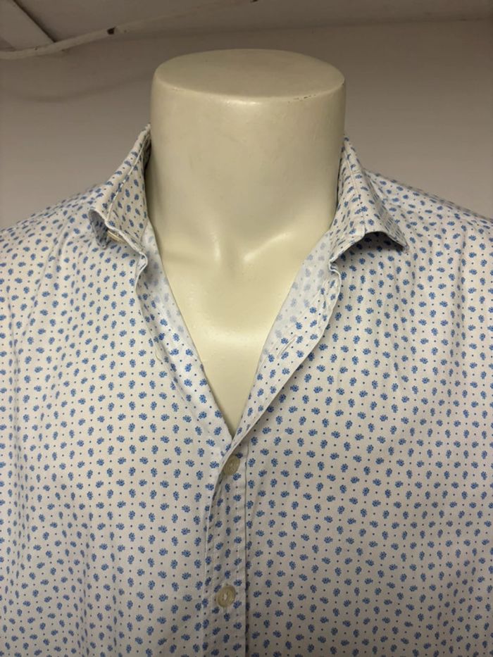 Chemise blanche à motif bleu café coton taille 42 - photo numéro 8