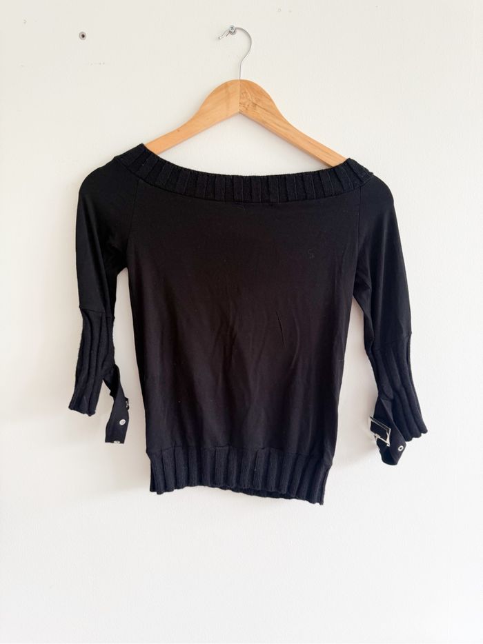 Pull manches 3/4 noir avec détail rock Joséphine Paris taille 36 S - photo numéro 6