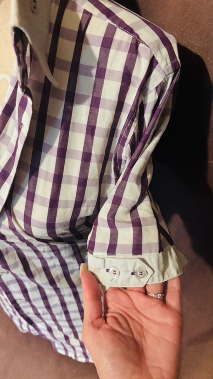 💕 chemise à carreau blanche et violette taille 40 L #giorgiomorello - photo numéro 6