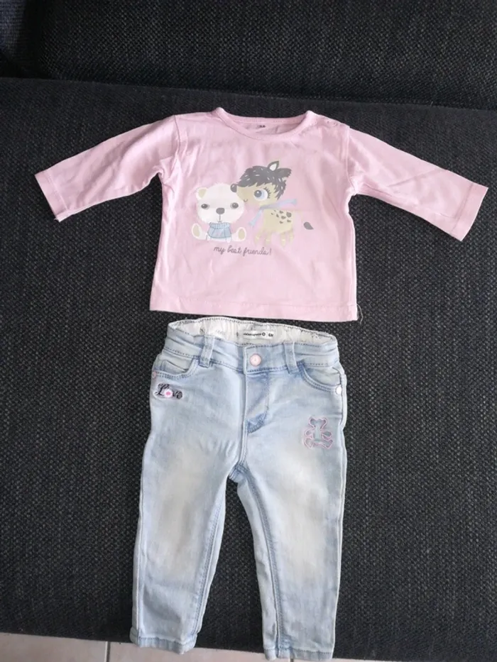 Superbe ensemble jean et tee-shirt, bébé fille, 6mois, Lulu Castagnette