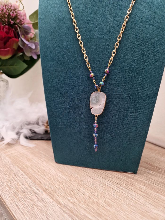 Collier Doré Pierre Agate Perles Cristal Multicolore - photo numéro 9